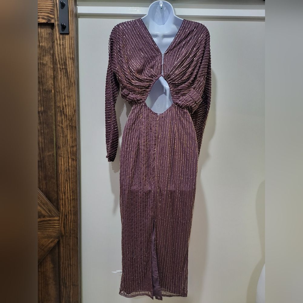 ASOS DESIGN gold linear embellished batwing midi dress in mauve NWT size 0 - Picture 5 of 6